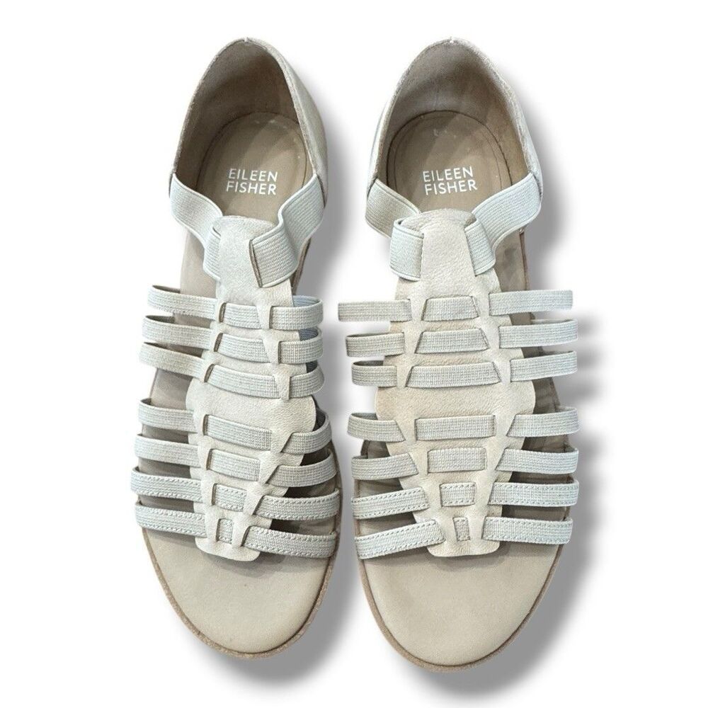 Eileen Fisher Rato Tan Leather Flats Gladiator Sandals Slip On Women’s Size 7 - Picture 1 of 11